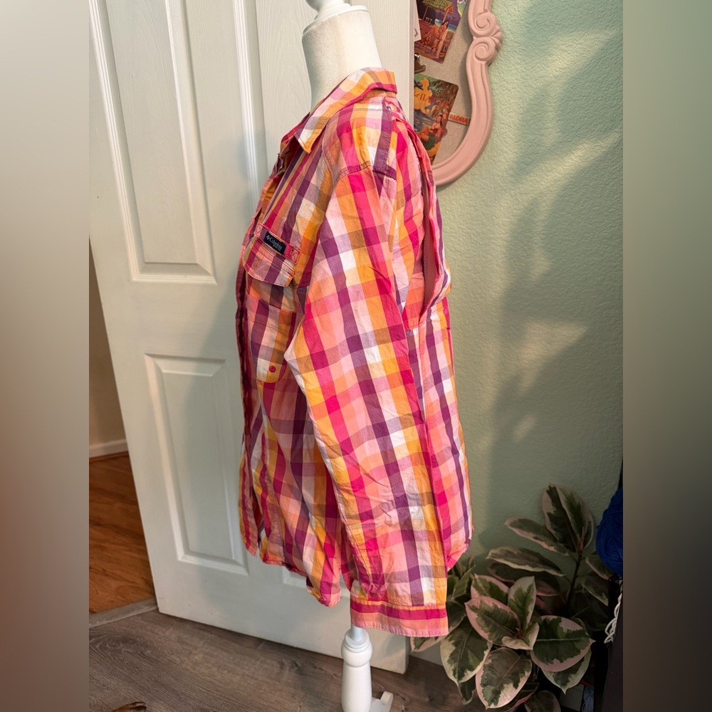 Columbia Pink Orange Purple Plaid Performance Shirt - Picture 2 of 8